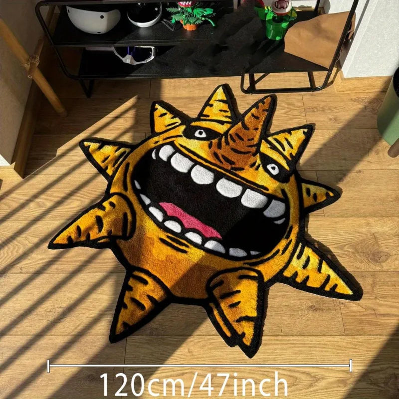 tapis dessin animé souriant jaune noir contemporain antidérapant intérieur extérieur prière camping voyage