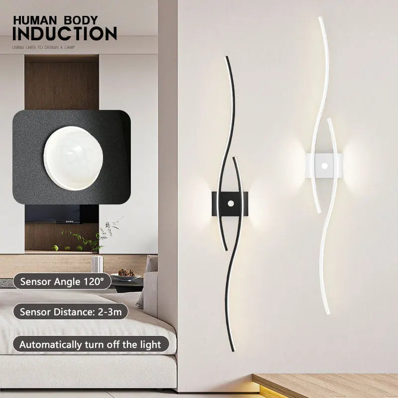 applique murale led moderne minimaliste noir blanc doré élégante chambre salon entrée étude