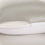 taies d'oreiller soie 100% gris clair texture lisse moderne respectueux environnement simple