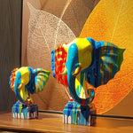 statues éléphants décoratives résine couleurs bleu rouge jaune moderne artistique opaques