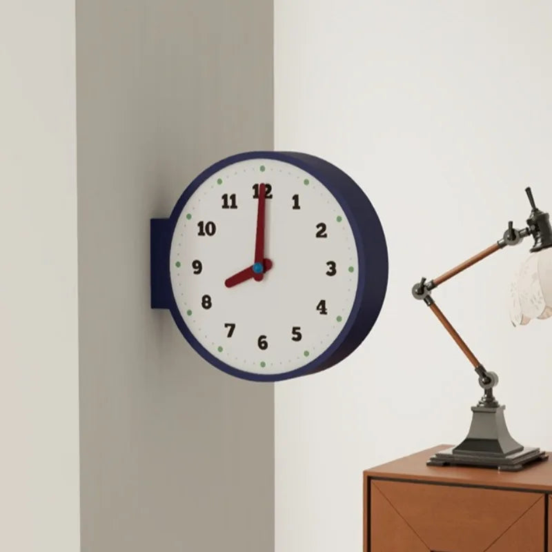 horloge murale double face moderne bleu blanc aiguilles quartz résine salon