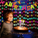 décoration fête étoiles rondes géométriques papier néon couleur bannières happy birthday anniversaire mariage fluorescent