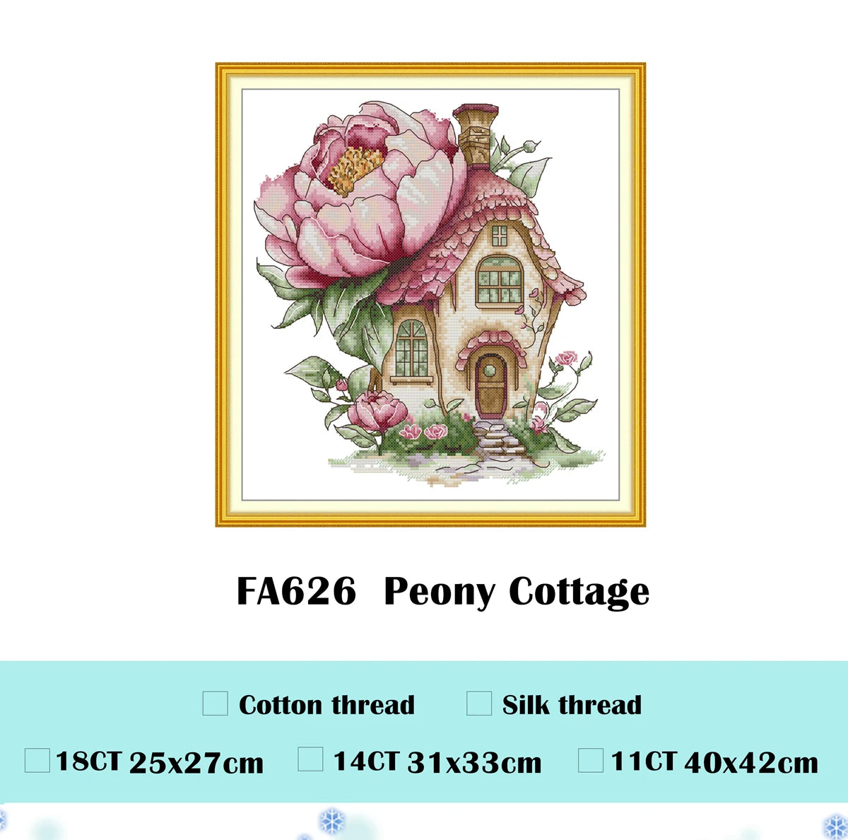 kit broderie scénique fleurs maison arbres fruitiers coton peintures rose blanc bleu vert jaune