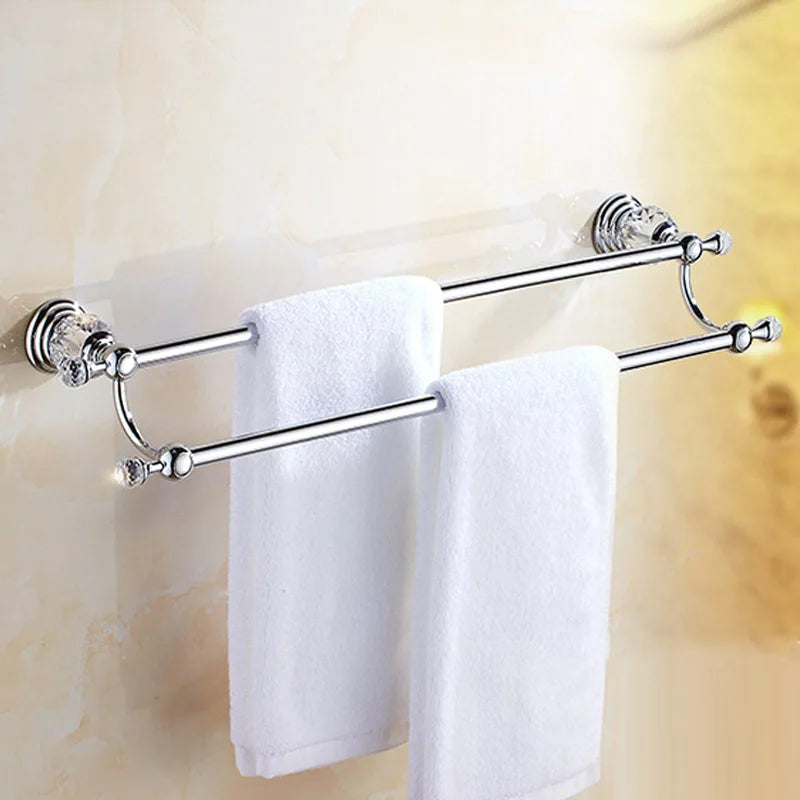 porte serviettes mural or cristal rondelles classique vis invisibles double barres 615mm