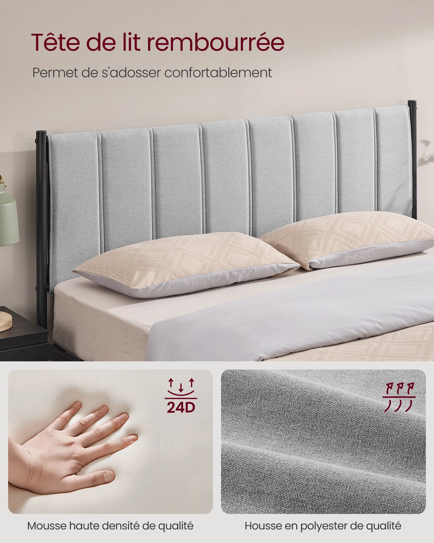 Vue de côté du cadre de lit montrant l'espace de rangement sous le lit