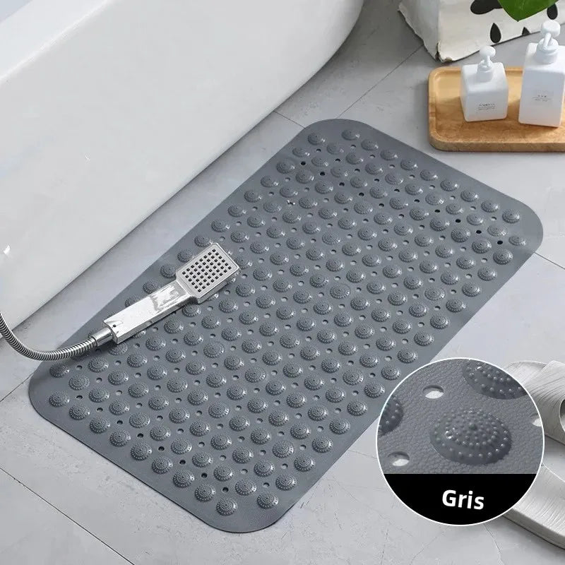 tapis antidérapant salle bain gris points massage ventouse 35x70cm pvc moderne sécurité