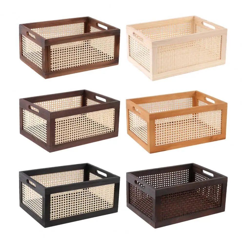 paniers rangement bois tressé brun foncé poignées rangement organisation respectueux environnement