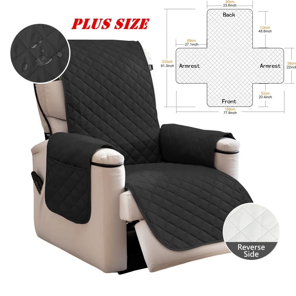 housse fauteuil inclinable noir beige quilté moderne boucles métalliques poche polyestère nettoyage sec automne
