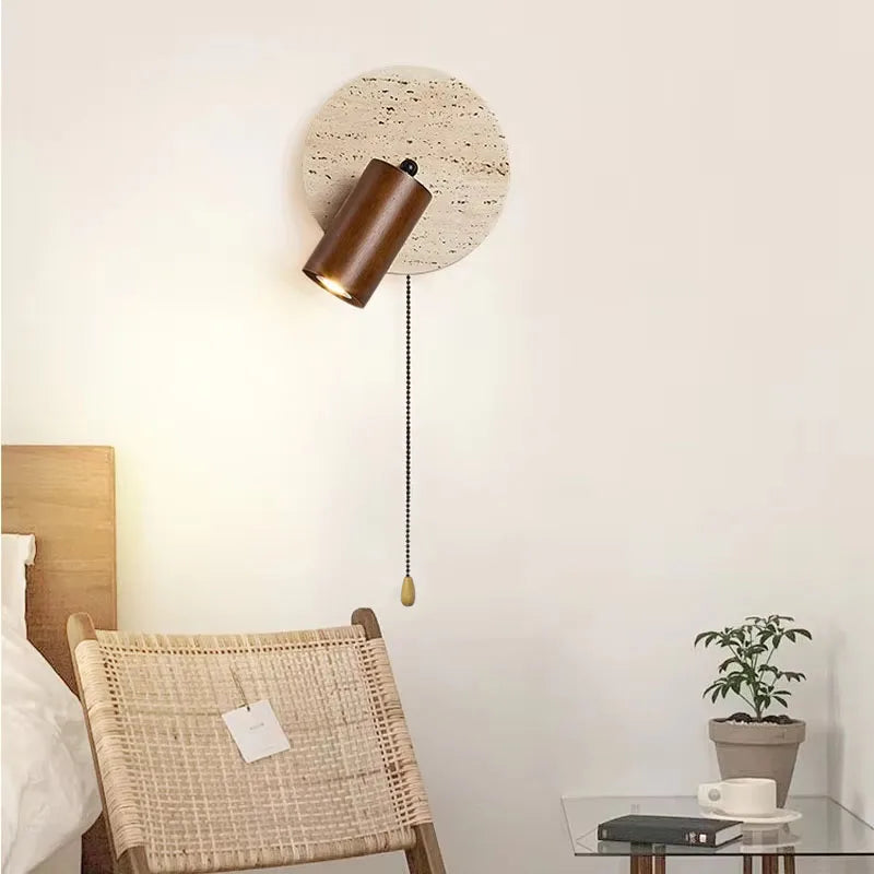 lampe murale moderne minimaliste marron beige texture marbrée fixée cordon interrupteur chambre coucher étude