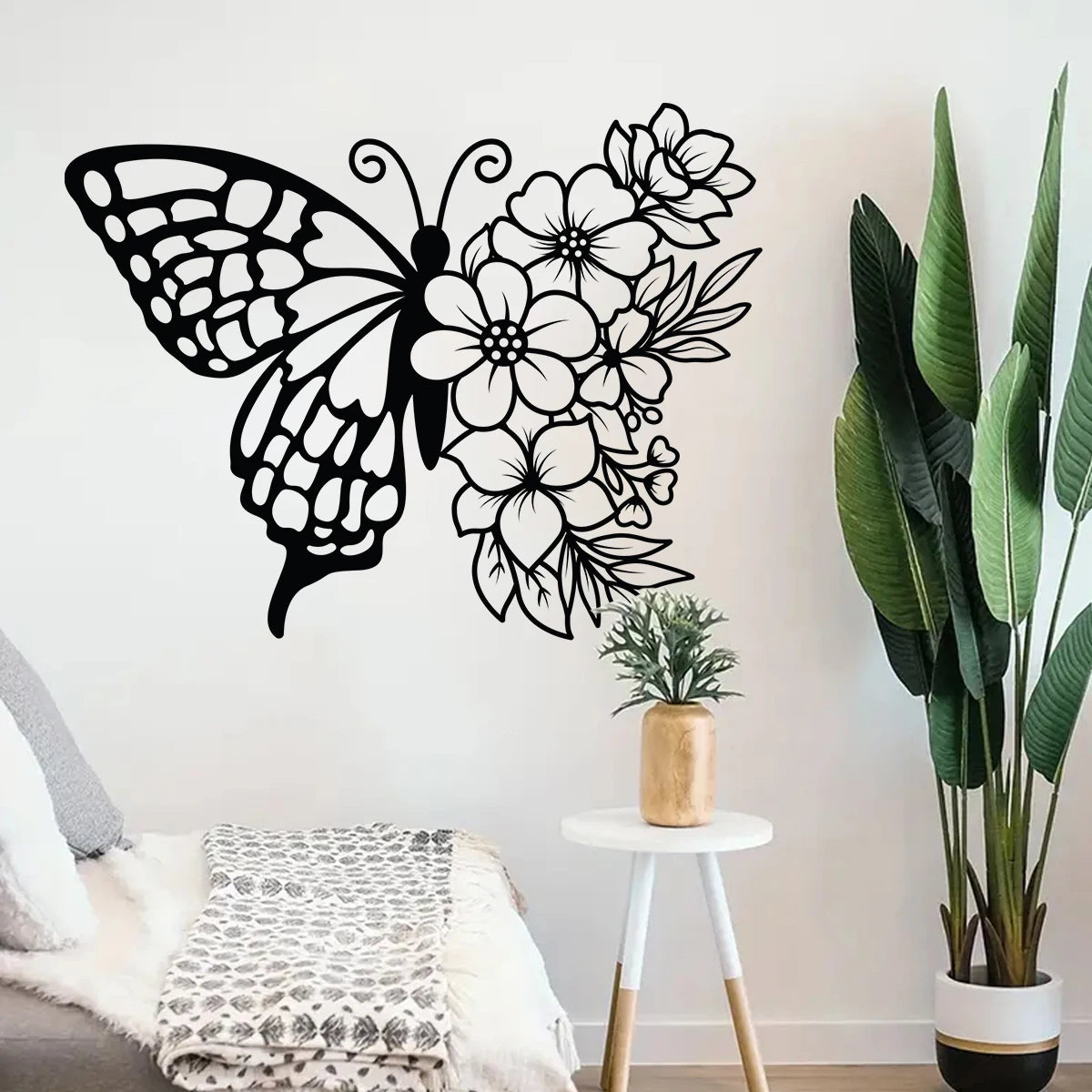 autocollant mural papillon fleur noir minimaliste chambre enfant décoration intérieure stickers adhésifs