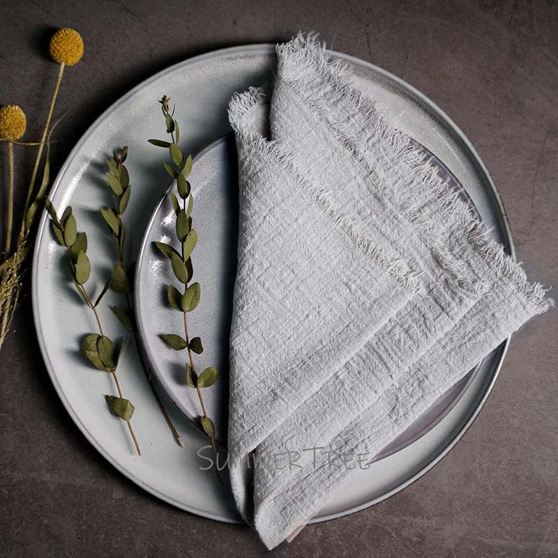serviette table coton texture lin bords franges rustique décoration fête mariage maison
