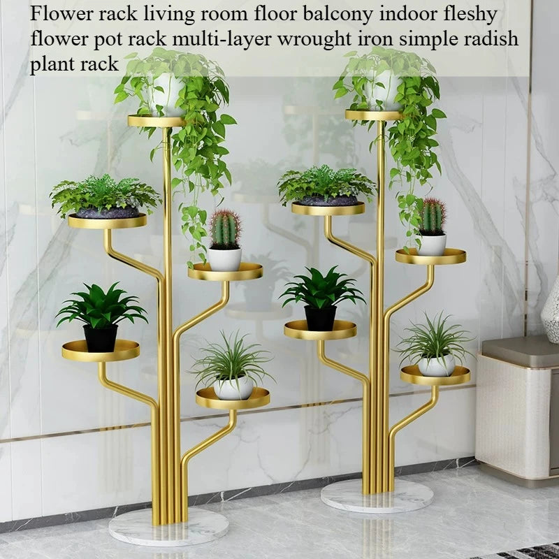 étagère fleurs métal doré moderne niveaux plante artificielle décoration intérieure