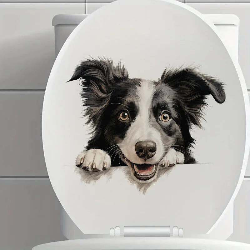 sticker mural border collie adhésif animal compagnie moderne chambre toilette décoration intérieur vinyle pvc