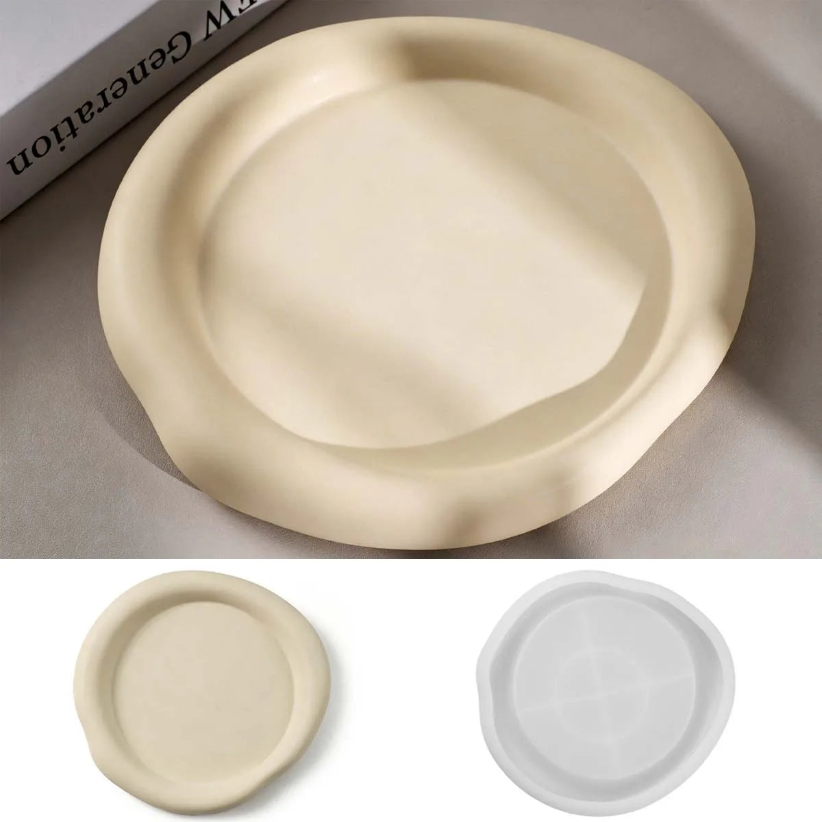 plateau decoratif silicone forme organique moderne rangement bijoux minimaliste blanc beige clair