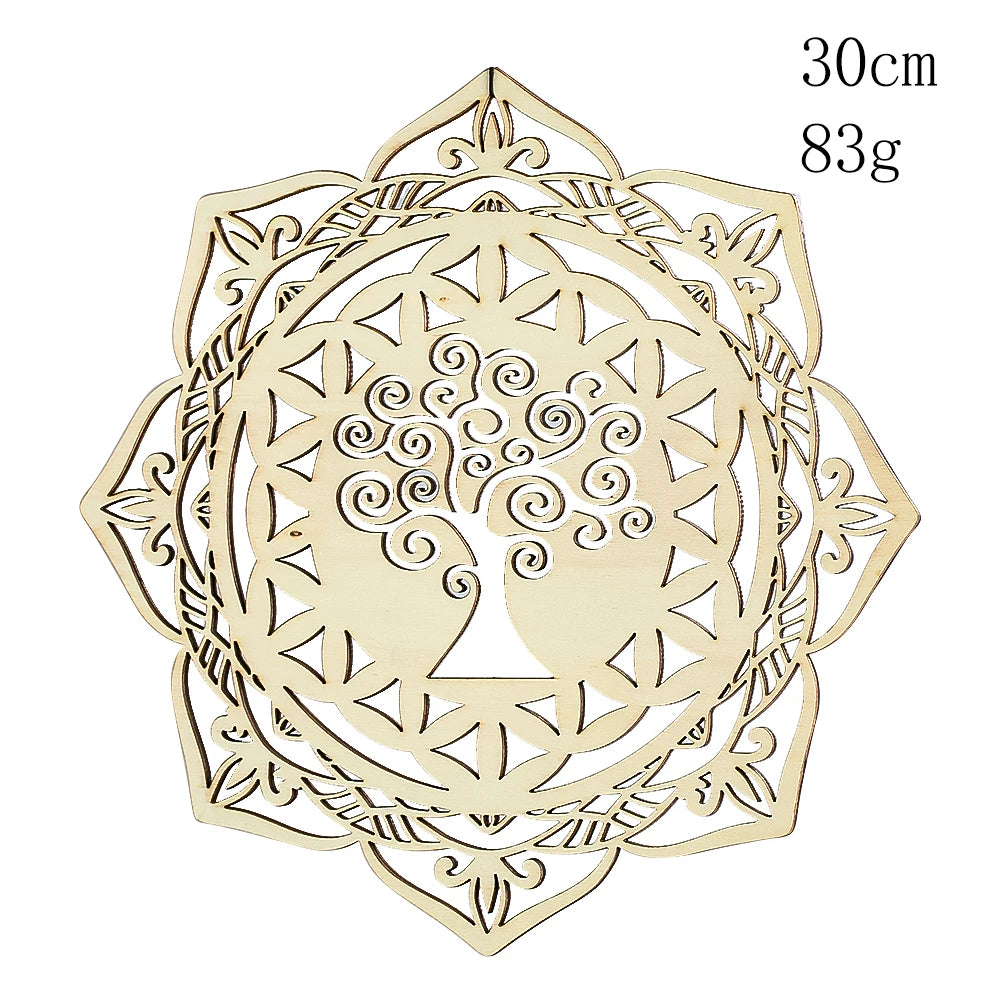 plaque murale décorative bois doré motifs géométriques om arbre vie moderne artisanal ethnie set