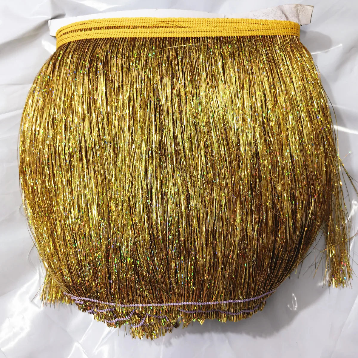 ruban frisé franges brillantes or multicolore décoratif textile maison 20cm longueurversible utilisation