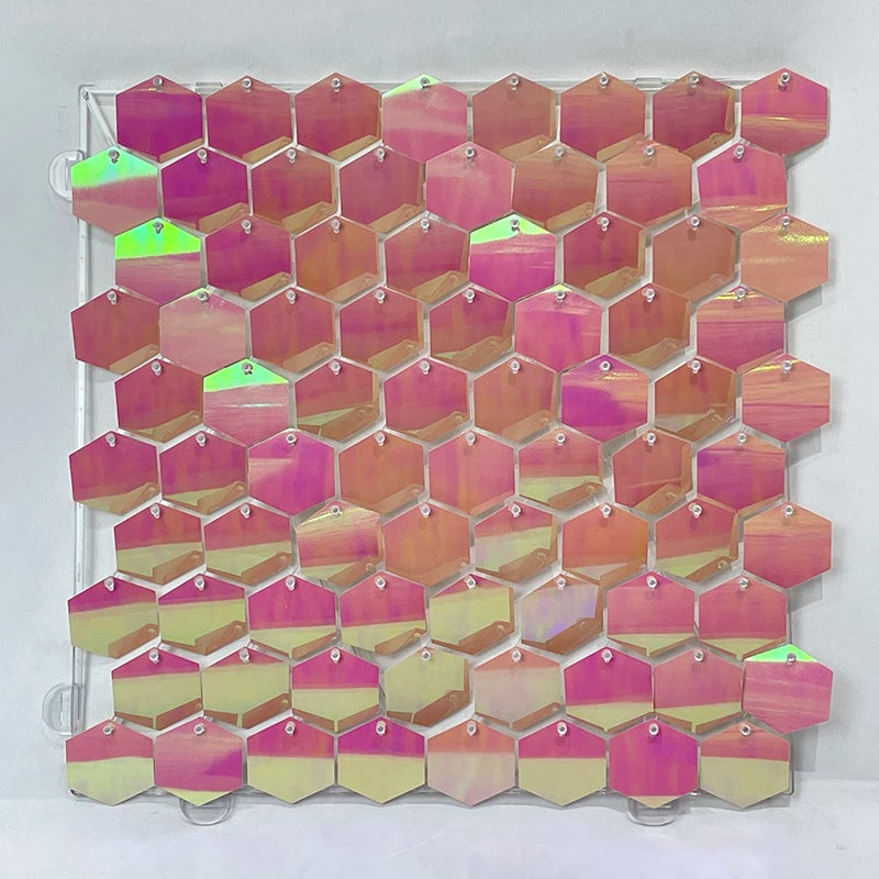 panneau décoration murale hexagonal sequins brillant fond fête mariage anniversaire baby shower décor moderne