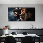 tableau sans cadre impression toile abstraite dieu jésus christ lion noir gris beige marron