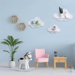 étagères murales nuage blanches modernes adhésives rangement bois pot fleurs cactus jouet
