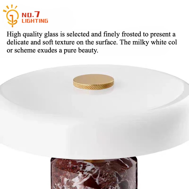lampe table moderne led rechargeable blanc marron doré veines texture opale minimaliste