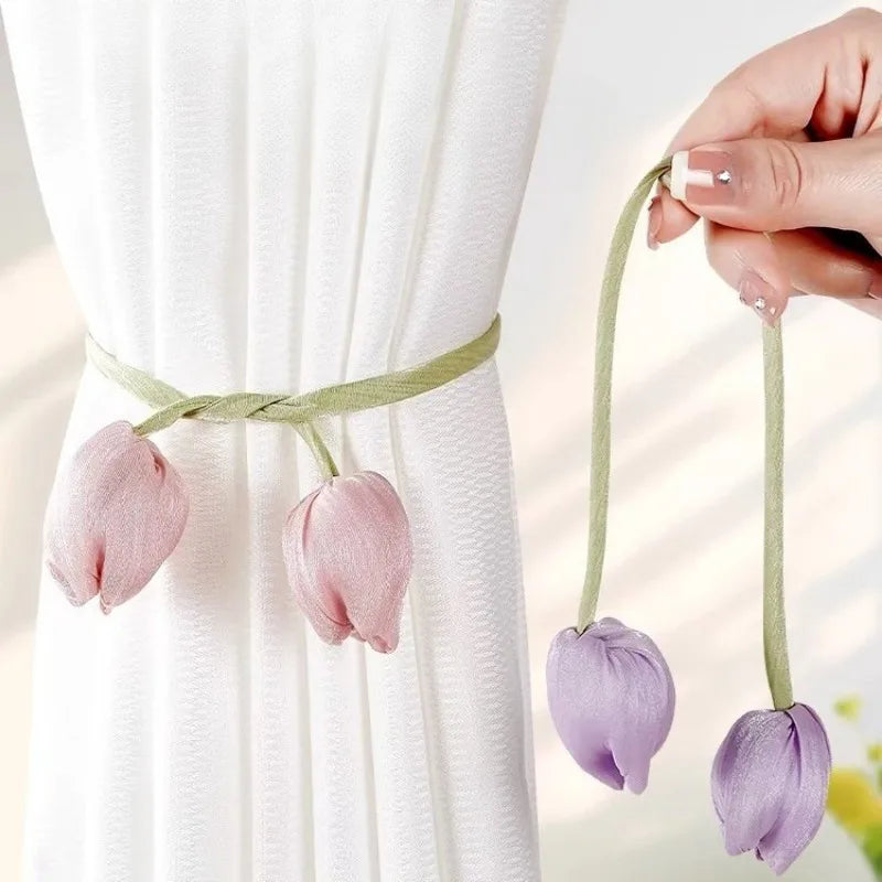 boucles rideau tulipes fleurées vert jaune rose violet blanc décoratives adhésives modernes floral