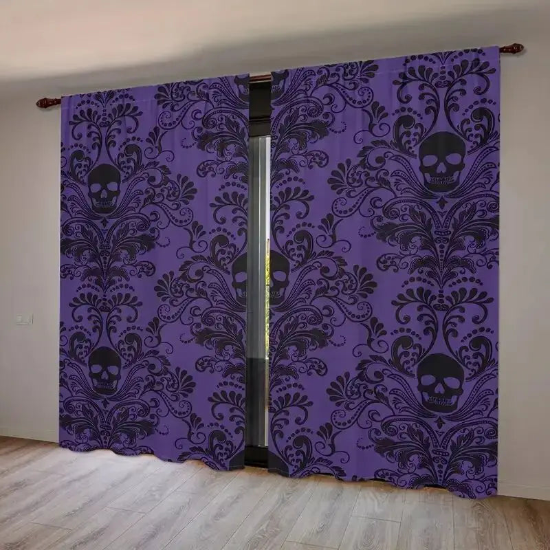 rideau gothique violet noir crâne floral opacité 100 polyester chambre