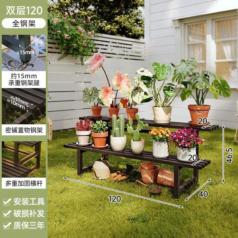 support plantes moderne banc jardin marron foncé structure bois barres horizontales 80 100 120