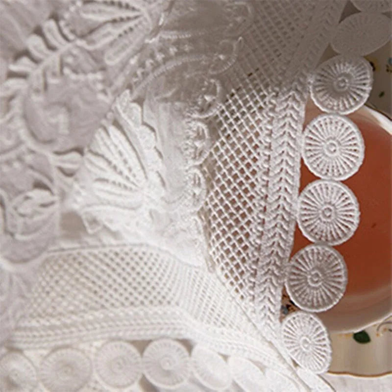 nappe table brodée florale dentelée noël blanc usage extérieur mariage festive polyester rectangle