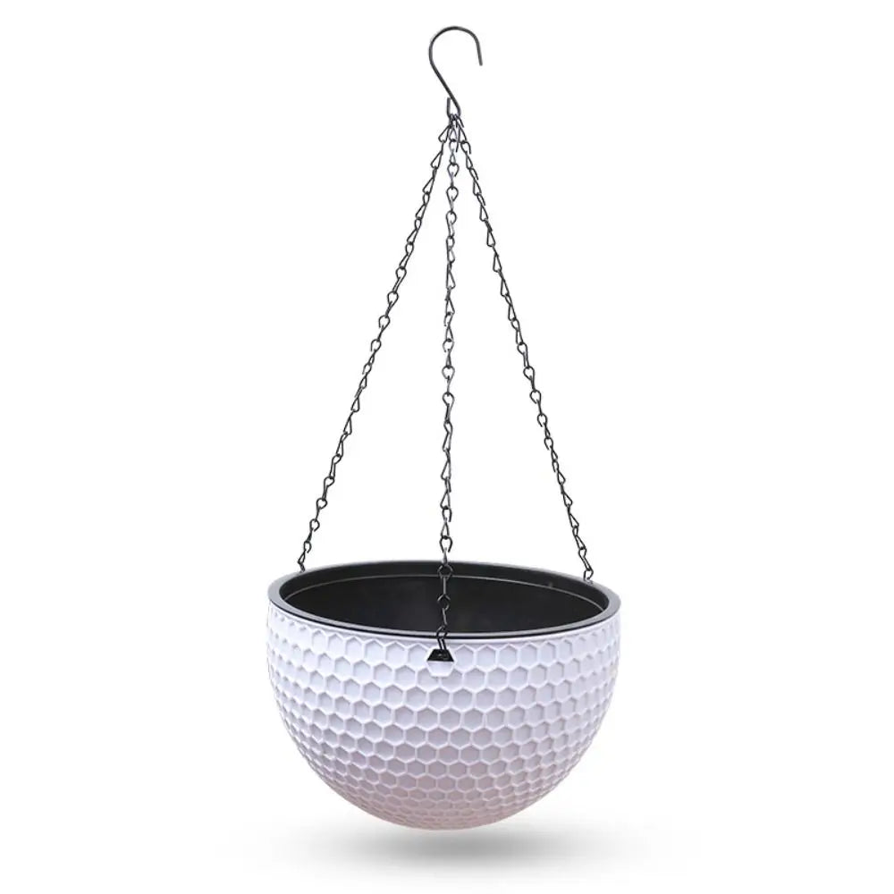 cache pot suspendu moderne hexagonal noir blanc orange gris chaîne métallique