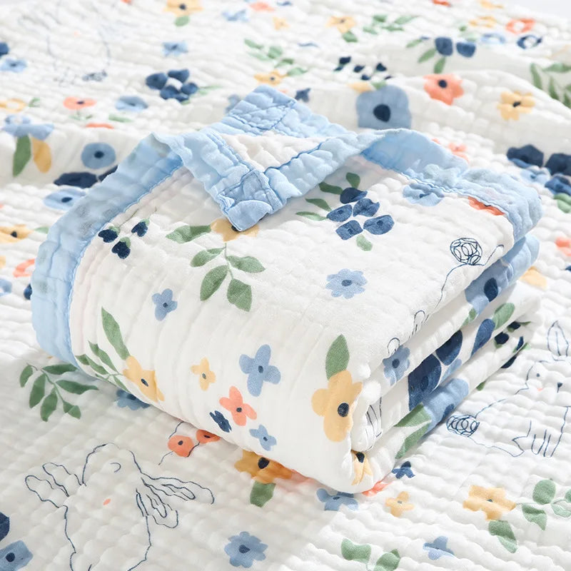 couverture bébé coton imprimé animaux lézard dino lapin blanc bleu gris orange