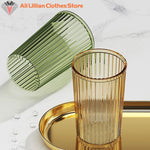 verres dents transparents moderne élégants rayures verticales couleurs doré vert olive gris fumé