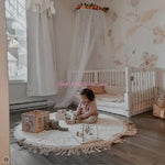 tapis jeu bébé beige points noirs franges moderne éducatif coton doux sol enfant activités