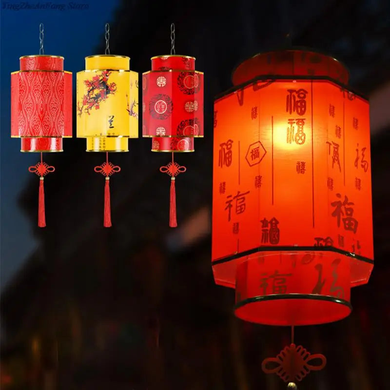 lanternes suspendues traditionnelles chinoises rouge jaune motifs floraux PVC étanches fêtes nouvel an