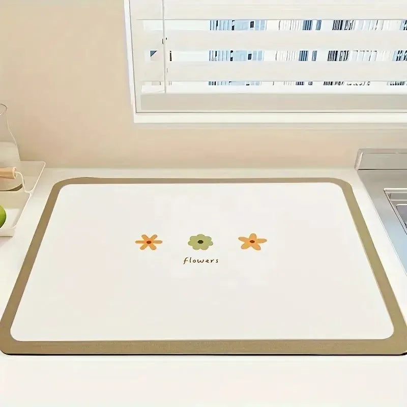 tapis séchage moderne fleurs texte beige gris anti bactérie anti dérapant super absorbant