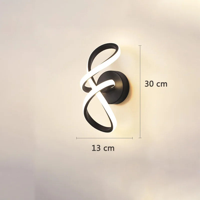 applique murale moderne aluminium noir spirale led cuisine chambre salon entree