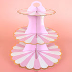 support gâteaux trois étages rayures horizontales jaune rose vert moderne anniversaire mariage événement festive