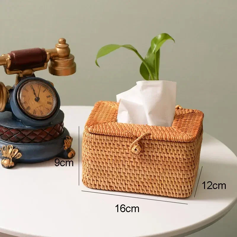 boîtes mouchoirs tissu tressé rustique marron clair boucle métallique rangement serviettes papiers toilette salle
