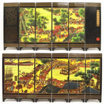 paravent chinois peinture traditionnelle paysages animaux calligraphie bois doré noir ornement chambre multifonctionnel souvenirs