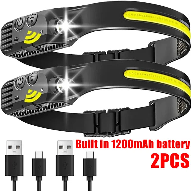 lampe frontale rechargeable led noir jaune silicone moderne camping