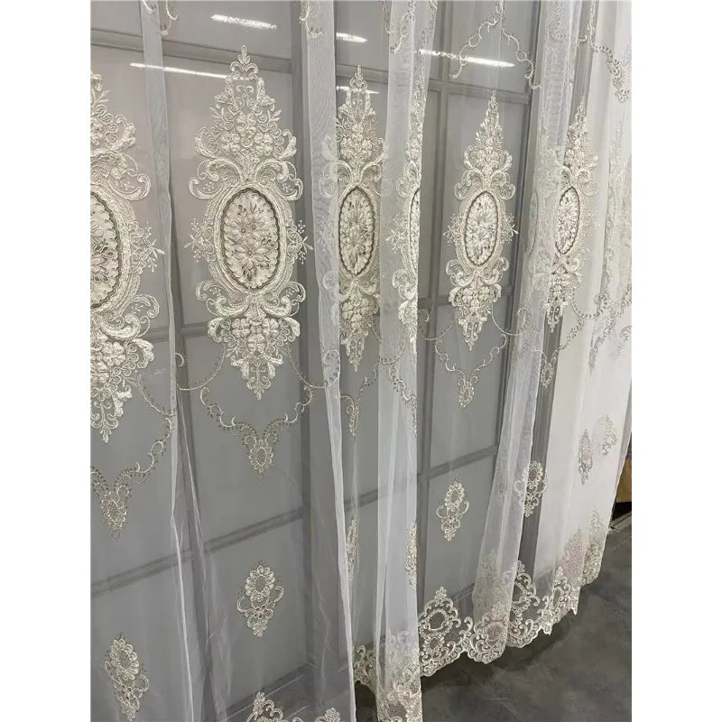 rideau tulle broderie florale semi transparent classique élégant maison polyester