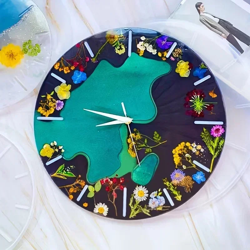 moule silicone résine époxy horloge ronde artisanat fait main bijoux diy motifs abstraits contemporains