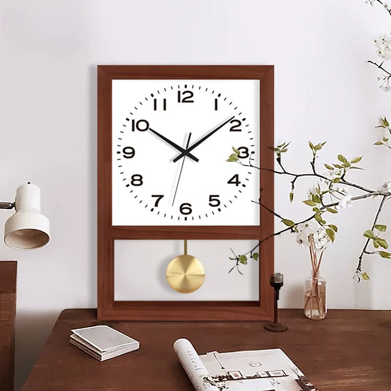 horloge murale bois clair cadre rectangulaire pendule doré moderne décoration salon japonais