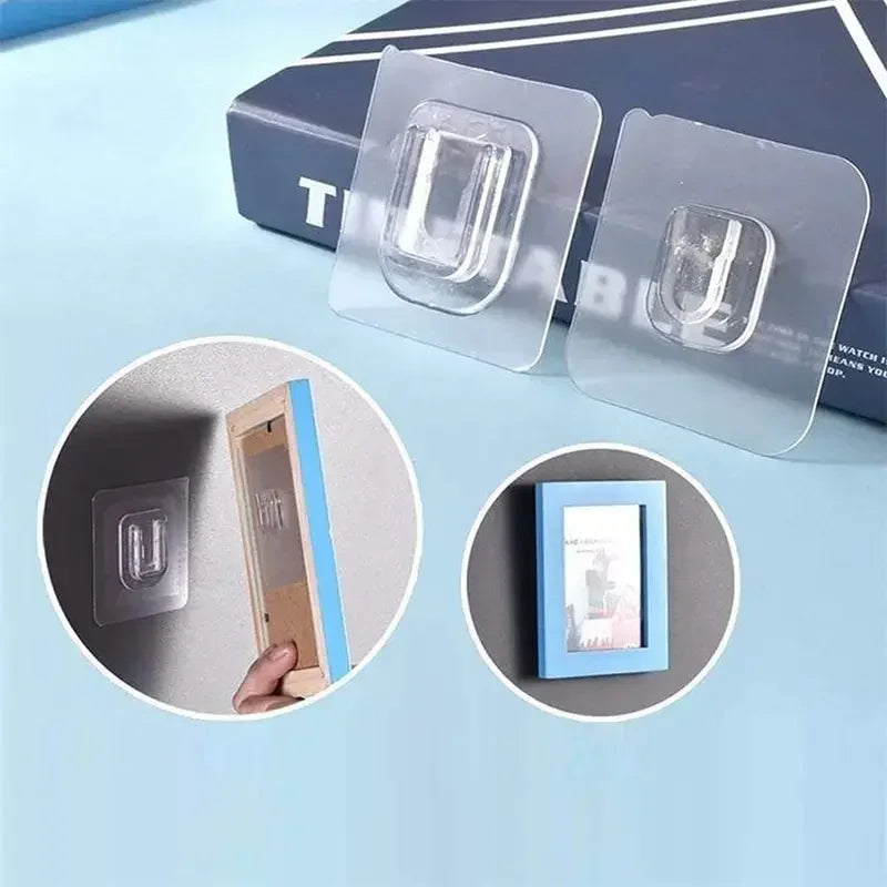 clips adhésifs transparents modernes support rangement sans trace acier inoxydable fixations murales doubles faces