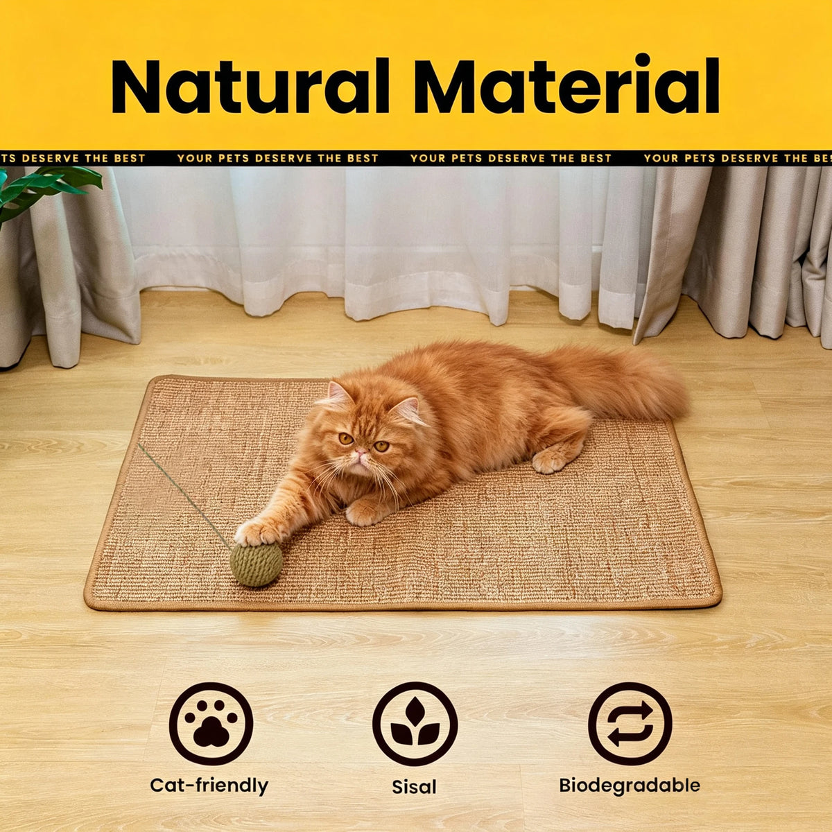 tapis gratter chat sisal naturel moderne adhésif fibreux texturé beige marron blanc