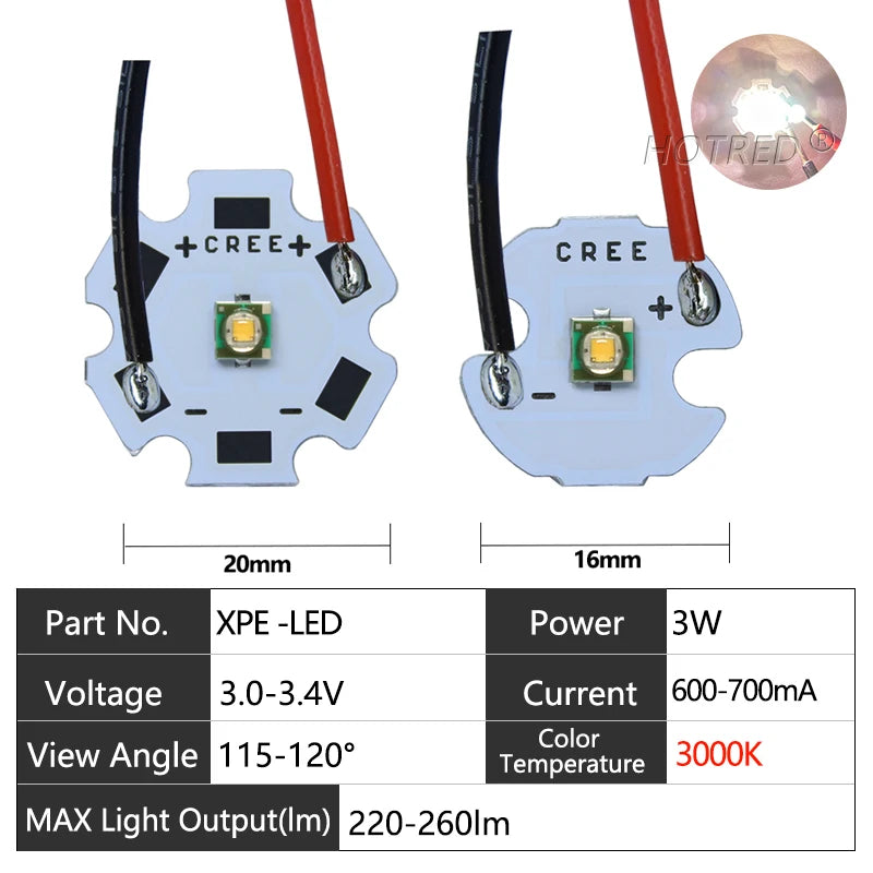 LED 3W XPE 3535 Blanc Froid Chaud Bleu Câbles Modernes Technologiques