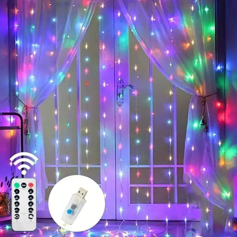 rideau lumineux led multicolore décoration noël mariage guirlande fenêtre intérieur usb télécommande fête moderne