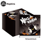 serviettes papier halloween motifs citrouille fantôme crâne main ensanglantée sorcière chauve souris cocktail