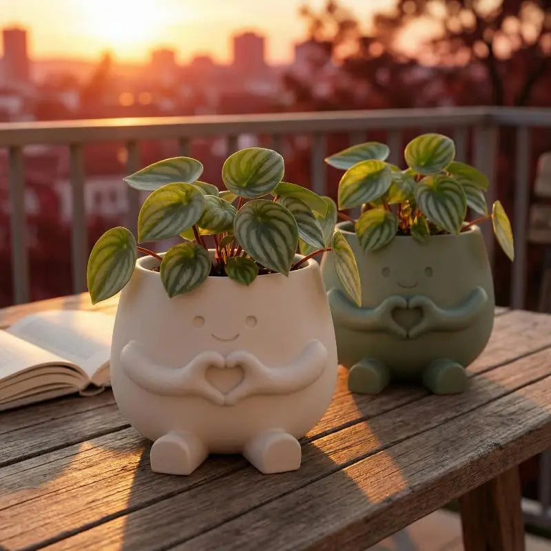 cache pot mignon blanc vert rose peperomia face souriante mains coeurextérieur intérieurDecoration Jardin Maison