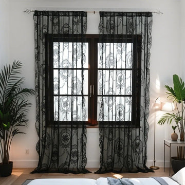 rideaux floral transparent orange blanc rose noir classique élégant gaze