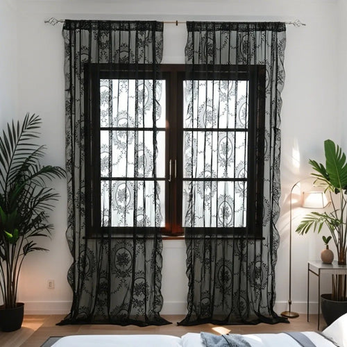 rideaux floral transparent orange blanc rose noir classique élégant gaze